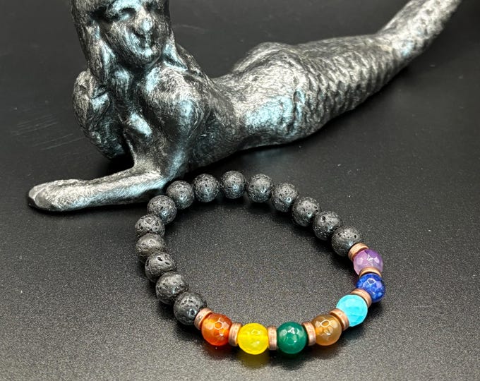 Lava Rock and Colorful Gemstones | Gemstone bracelet  | Stretch Bracelet | Diffuser Bracelet