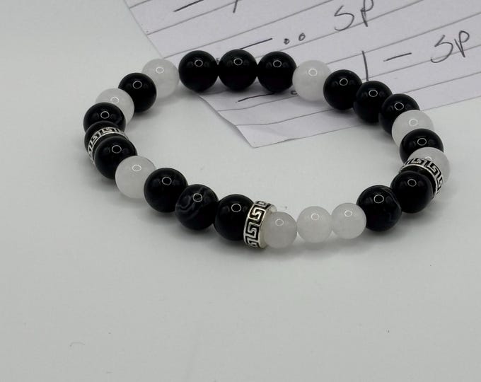 Black Striped Agate Gemstones | Gemstone bracelet | Stretch Bracelet | Morse Code bracelet | Blessed