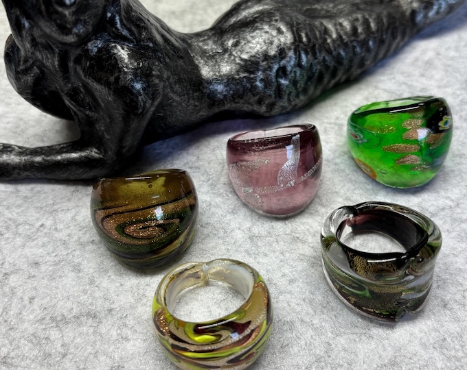 Size 7 3/4 Assorted Glass Rings | Millefiori Glass Rings | Murano Inspired Glass Rings
