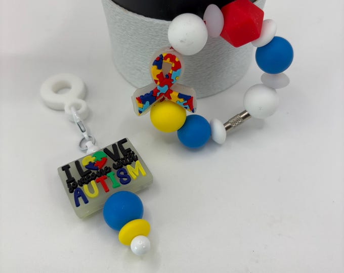Autism Awareness Stanley Cup Bracelet:  Cup Handle Bracelet | Straw Charm | Purse Bracelet |
