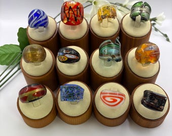 Storlek 8: Lampwork-glasringar | Murano-inspirerad glasring | Statement-ring | Lampwork-ring | Set nr 12