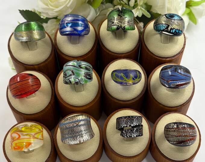 Size 7 1/2 Lampwork Glass Rings | Large Chunky Glass Rings | Murano Inspired Glass Rings | Statement Rings | Set# 6