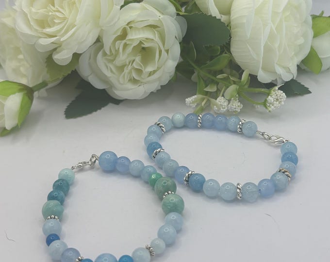 Aquamarine Larimar Apatite Gemstone Bracelets  | 7 3/4 “ bracelet | Aquamarine bracelet | Gemstone bracelet | Clasp Bracelets