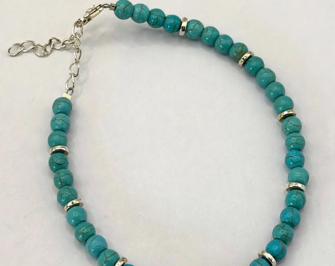 Turquoise Howlite Ankle Bracelet | Gemstone Ankle Bracelet | Anklet | Gemstone Anklet