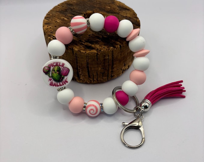 Pickleball Beaded Wristlet Keychain  | Keychain with Silicone and tassel | Keychain | Key Fob | Wristlet |