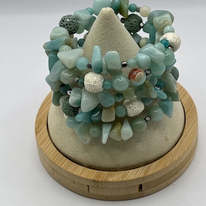 Amazonite Gemstone Bracelet | Statement Wrap Bracelet  | Memory wire bracelet | Multistrand bracelet  | Lava Rock | Diffuser Bracelet