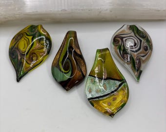 Green Murano Inspired Pendant Necklace  | Glass Leaf Pendant | Lampwork Pendant | Necklace With Cord