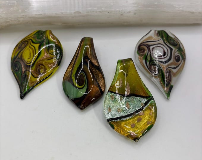 Green Murano Inspired Pendant Necklace  | Glass Leaf Pendant | Lampwork Pendant | Necklace With Cord