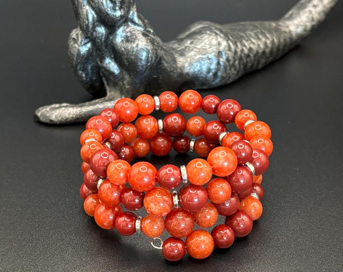 Cinnabar and Carnelian Bracelet | Memory Wire Bracelet | Multistrand Bracelet |  Gemstones |