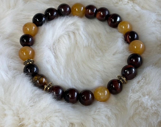 Yellow Jade and Tiger Eye Gemstones | Gemstone bracelet | Stretch Bracelet | Morse Code bracelet | Blessed