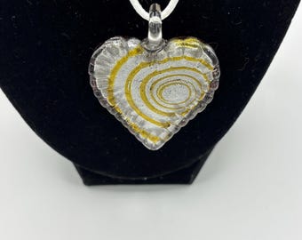 Purple and Yellow Heart Murano Inspired Pendant Necklace  | Glass Leaf Pendant | Lampwork Pendant | Necklace With Cord