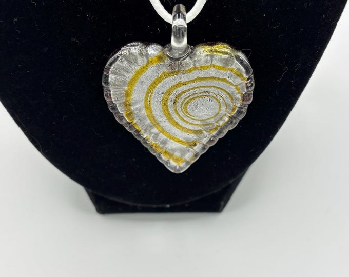 Purple Heart Murano Inspired Pendant Necklace  | Glass Leaf Pendant | Lampwork Pendant | Necklace With Cord