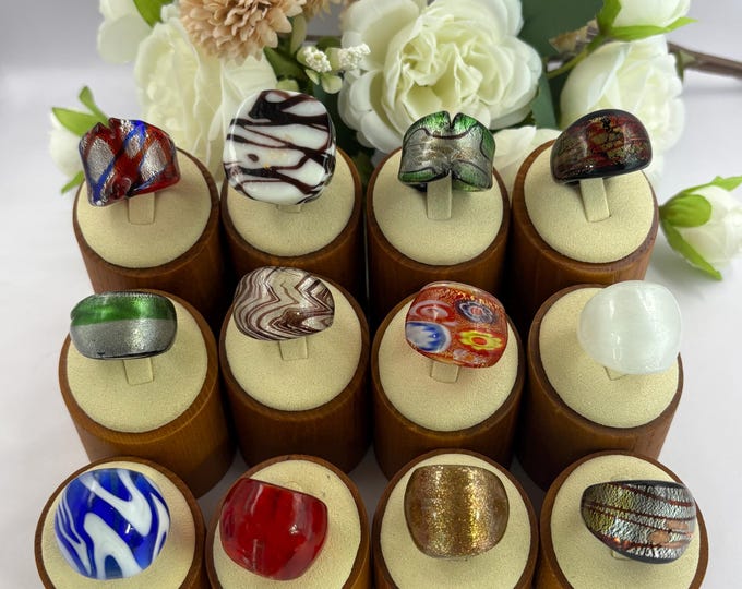 Size 7 1/4 Lampwork Glass Rings | Millefiori Glass Rings | Murano Inspired Glass Rings | Statement Rings