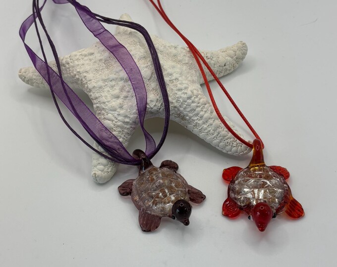 Turtle Lampwork Necklace | Glass Turtle Pendant  | Lampwork Jewelry | Necklace with Cord |
