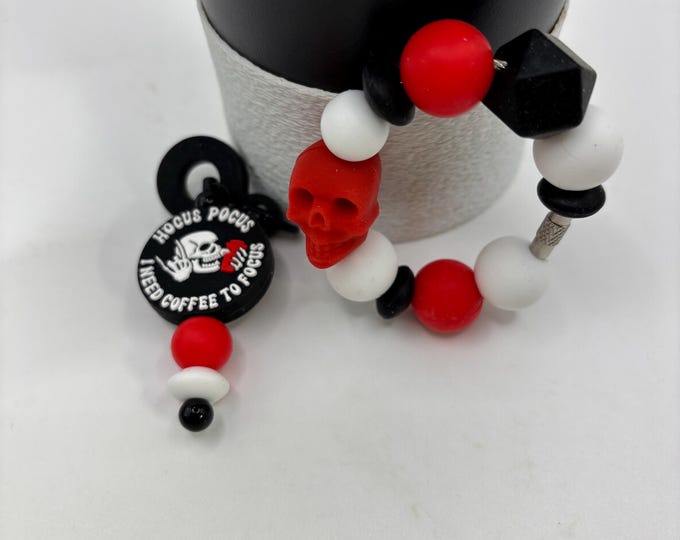 Skulls Stanley Cup Bracelet:  Cup Handle Bracelet | Straw Charm | Purse Bracelet | Skulls | Halloween | I need Coffee