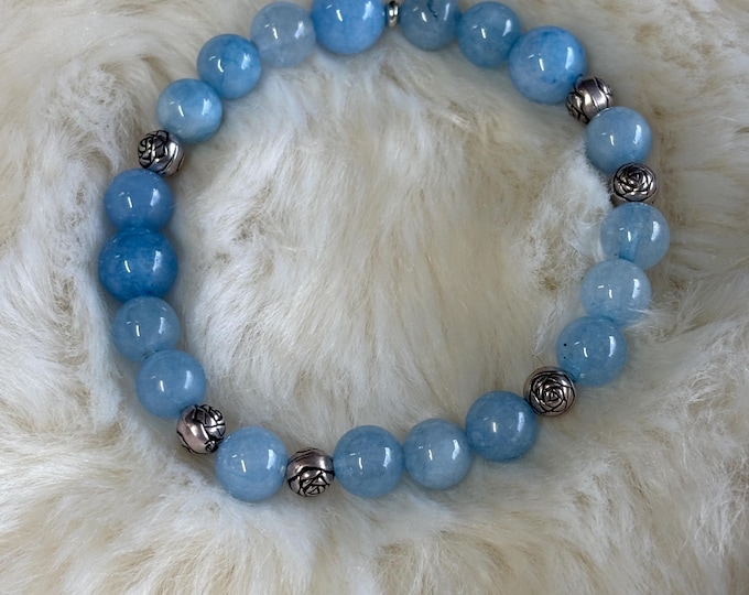Aquamarine Gemstones | Gemstone bracelet | Stretch Bracelet | Morse Code bracelet | Blessed