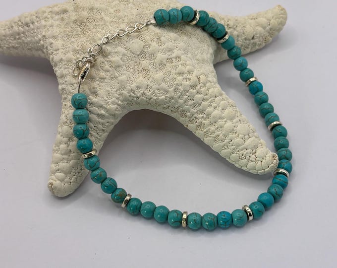 Turquoise Howlite Ankle Bracelet | Gemstone Ankle Bracelet | Anklet | Gemstone Anklet