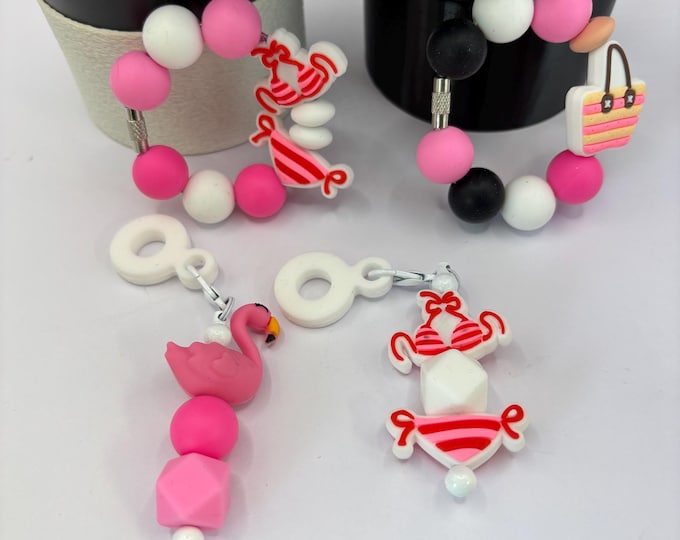 Bikini and Flamingo  Tropical Stanley Cup Bracelet:  Cup Handle Bracelet | Straw Charm | Vacation | Beach
