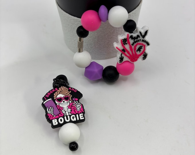 Broke and Bougie Spooky Season Stanley Cup Bracelet:  Cup Handle Bracelet | Straw Charm | Purse Bracelet | Skulls