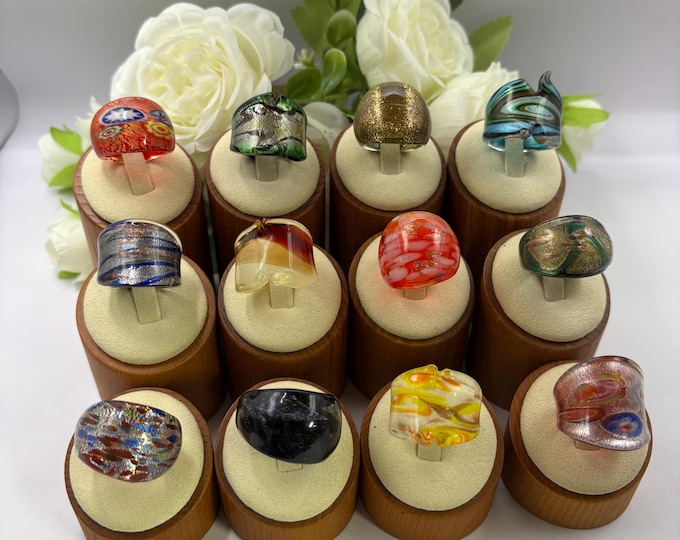 Size 7 3/4  Lampwork Glass Rings | Millefiori Glass Rings | Murano Inspired Glass Rings | Statement Rings