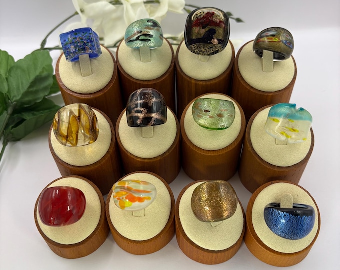 Size 7 1/4 Lampwork Glass Rings | Millefiori Glass Rings | Murano Inspired Glass Rings | Statement Rings