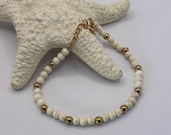White Howlite Ankle Bracelet | Gemstone Ankle Bracelet | Anklet | Gemstone Anklet