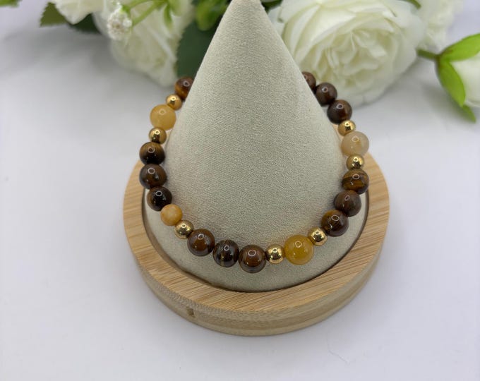 Brown Tiger Eye  and Yellow Jade | Gemstone Beaded Bracelet |