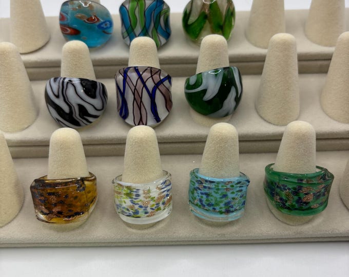 Size 9 1/2 Blue Millefiori Design Glass Ring | Statement Ring | Millefiori |