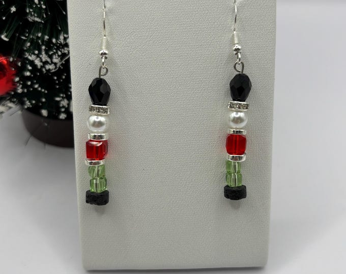 Nutcracker Earrings | Holiday Earrings |  Peridot Crystal and White Pearl Earrings | Christmas Earrings | Sterling Silver Ear Wires
