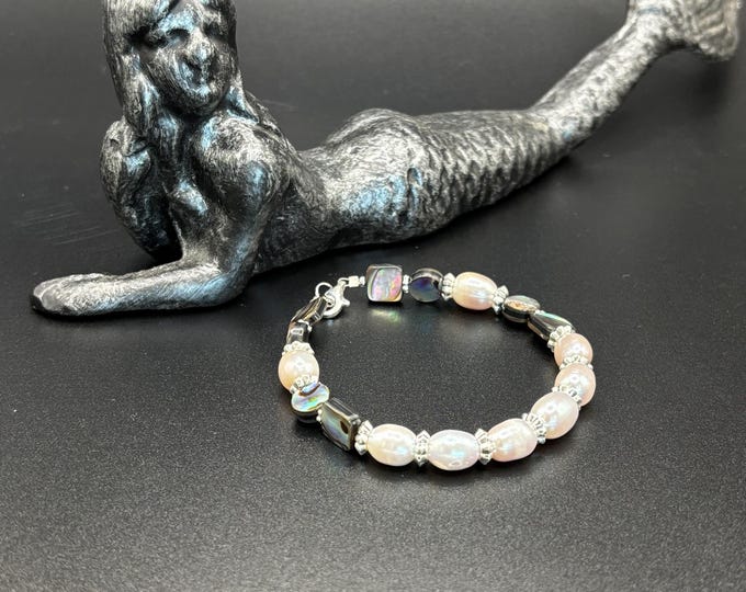 Abalone and Freshwater Pearl Bracelet | Freshwater Pearl Bracelet | Abalone Bracelet | Gemstone Bracelet | Shell Bracelet
