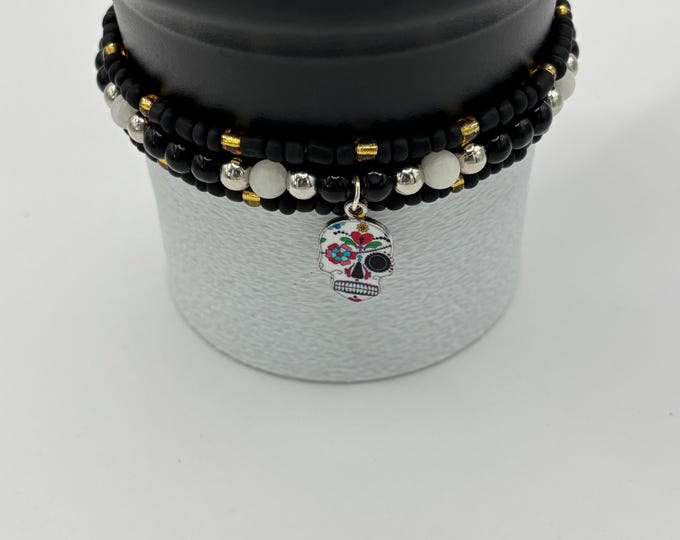 Halloween Stanley Cup Bracelet | Tumbler Accessories | Stanley Charm Bracelet | Tumbler Bracelet | Stretchy Skulls 3 Charms