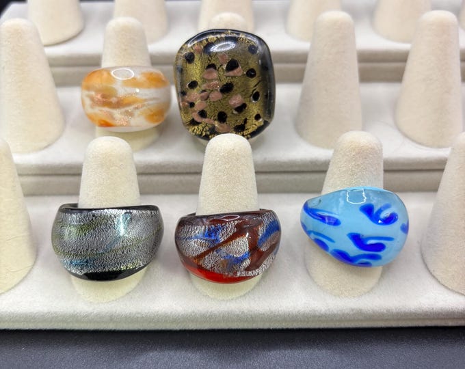 Size 8 1/2 Lampwork Glass Rings | Murano Inspired Glass Ring | Statement Ring | Lampwork Ring |