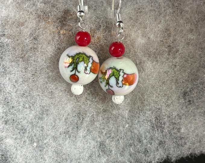 Christmas A Grinch Pair of Earrings | Grinch Hand | Holiday Earrings | Christmas Earrings | Sterling Silver Ear Wires