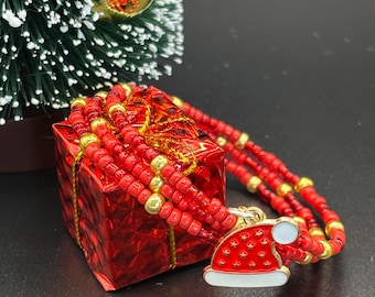 Christmas Seed Bead Bracelet with Charm |  Christmas Bracelet | Holiday Bracelet | Memory Wire Bracelet | Multi Strand