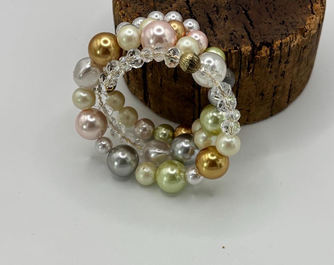 Colorful Vintage  Pearl bracelet | Memory wire bracelet | Multistrand bracelet |