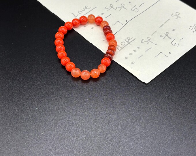 Orange Coral | Carnelian Gemstones | Gemstone bracelet | Stretch Bracelet | Morse Code bracelet | Hope