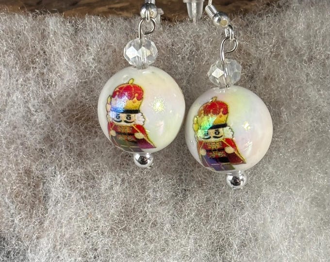 Nutcracker Earrings | Holiday Earrings |  Crystal Accent | Christmas Earrings | Silver Ear Wires