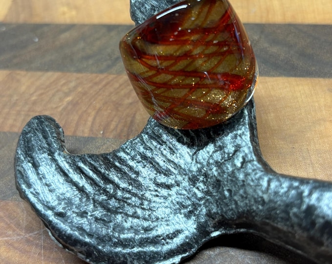 Gold and Burnt Orange Murano Inspired Glass Ring | Size 4 1/2 | Statement Ring | Lampwork Ring| Thick Style