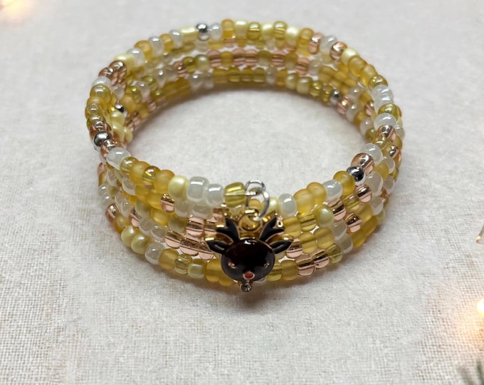 Christmas Seed Bead Bracelet with Charm |  Christmas Bracelet | Holiday Bracelet | Memory Wire Bracelet | Multi Strand