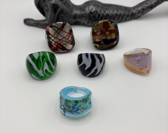 Size 9 Assorted Glass Rings | Millefiori Glass Rings | Murano Inspired Glass Rings