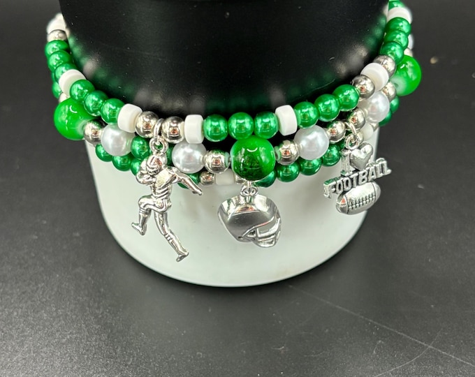 Football Stanley Tumbler Bracelet: Eagles Team Colors, Charm Accessories - Set of 3