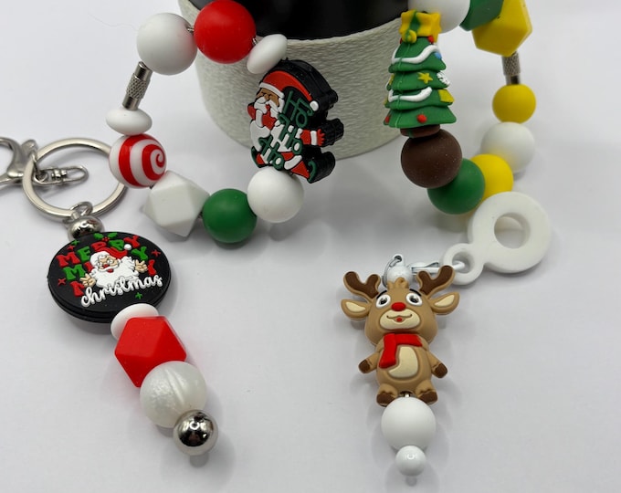 Christmas Reindeer and Tree Stanley Cup Bracelet:  Cup Handle Bracelet | Straw Charm  | Holiday