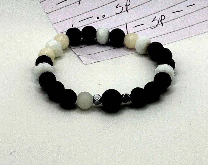 Black Lava and Moonstone Gemstones | Gemstone bracelet | Stretch Bracelet | Morse Code bracelet | Badass | Diffuser Bracelet