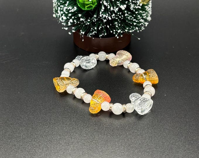 Christmas Lamp Work Glass Bracelet |  Christmas Bracelet | Holiday Bracelet | Stretch Bracelet Bracelet |