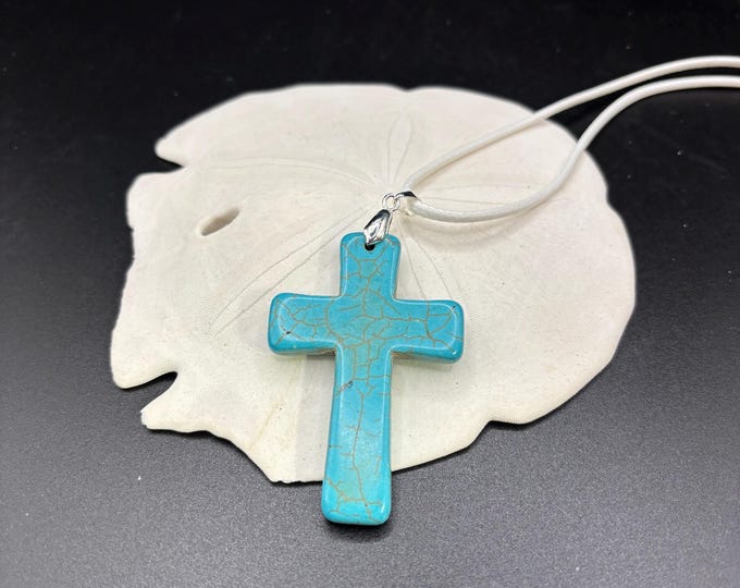 Turquoise Cross Gemstone Pendant Necklace | Gemstone Cross | Statement Pendant |