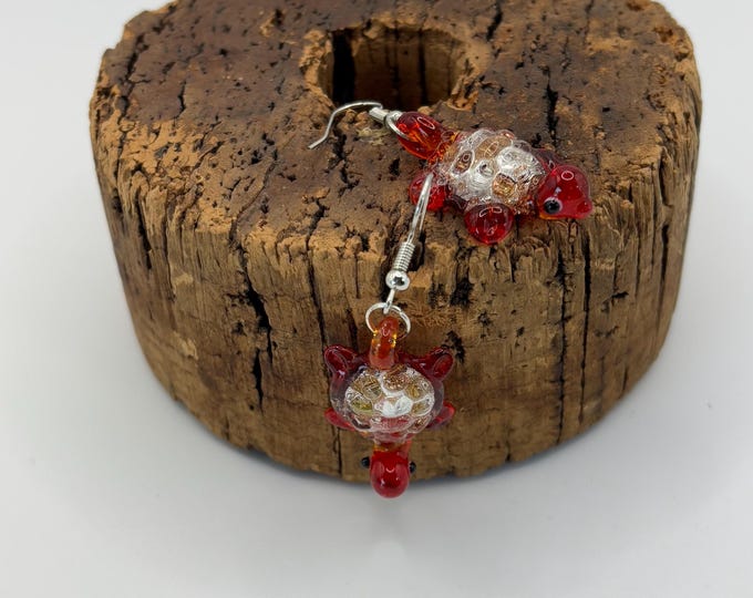 Turtle Glass Lampwork Earrings |  Murano Inspired Lamp Work  |