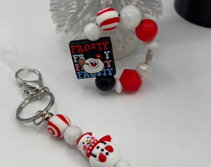Christmas Frosty Stanley Cup Bracelet:  Cup Handle Bracelet | Straw Charm | Holiday | Snowman