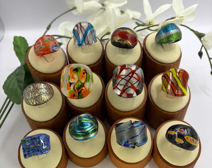 Size 7 3/4 Lampwork Glass Rings | Millefiori Glass Rings | Murano Inspired Glass Rings | Statement Rings
