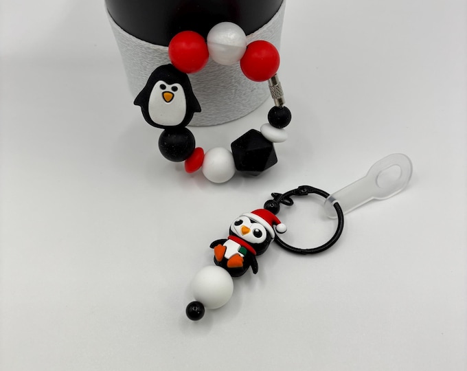 Christmas Penguin Stanley Cup Bracelet:  Cup Handle Bracelet | Straw Charm |  Purse Bracelet | Holiday  | Penguin