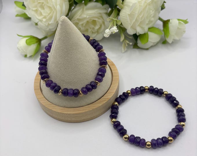 Amethyst Gemstone Bracelet | Stretch Bracelet | Purple Amethyst Bracelet